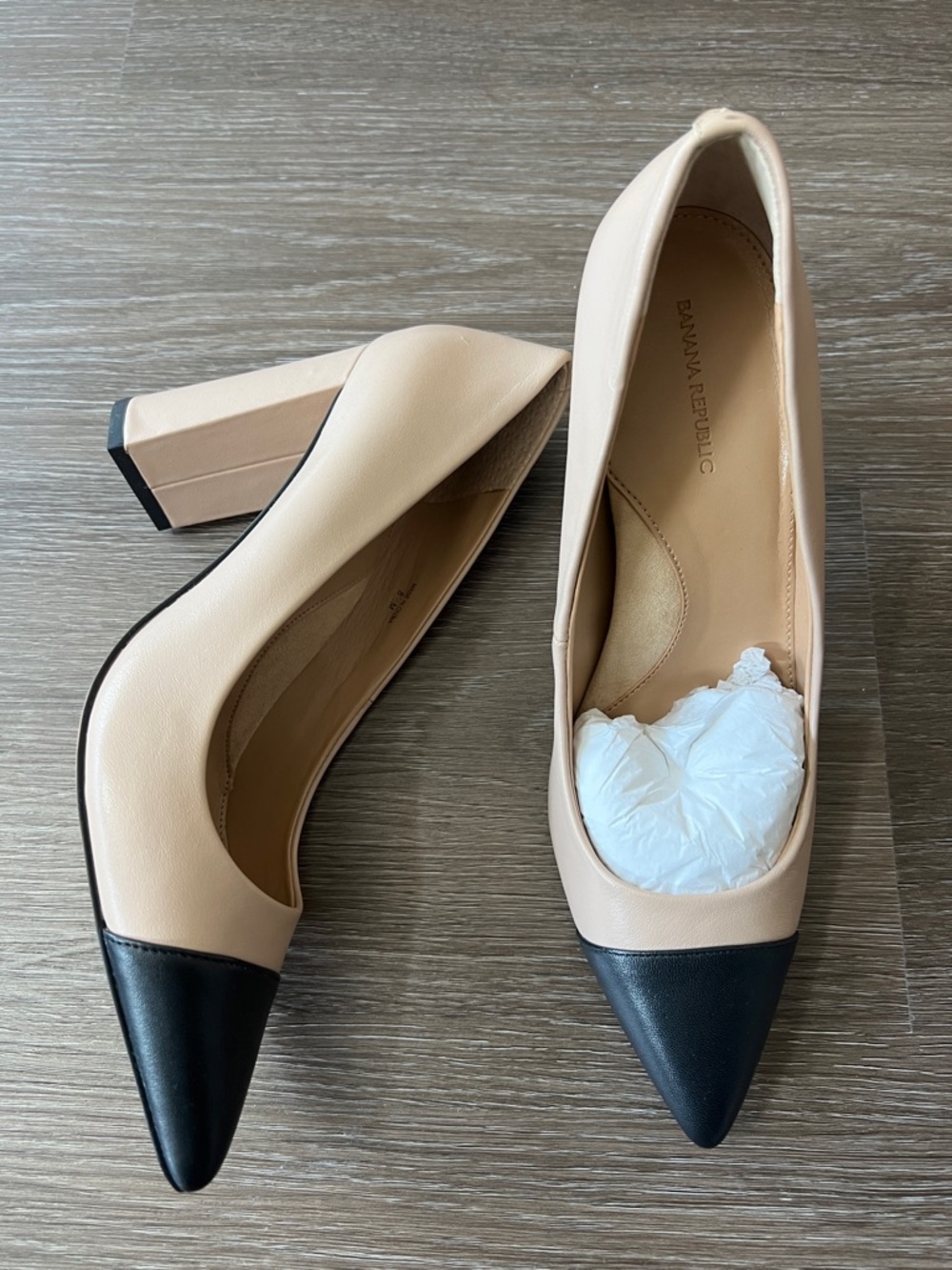 Banana Republic Two-Tone Nude and Black Pointed Block Heels